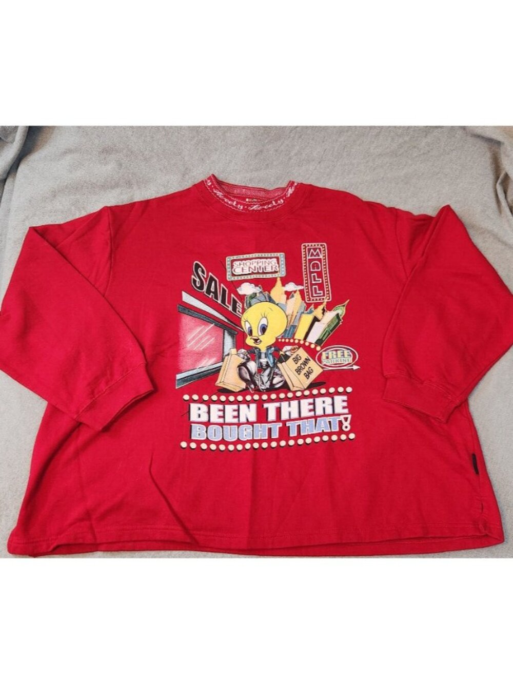 Looney Tunes 2XLARGE 2XL 26 / 28 Red Graphic Tweety Pullover Sweatshirt Top USED